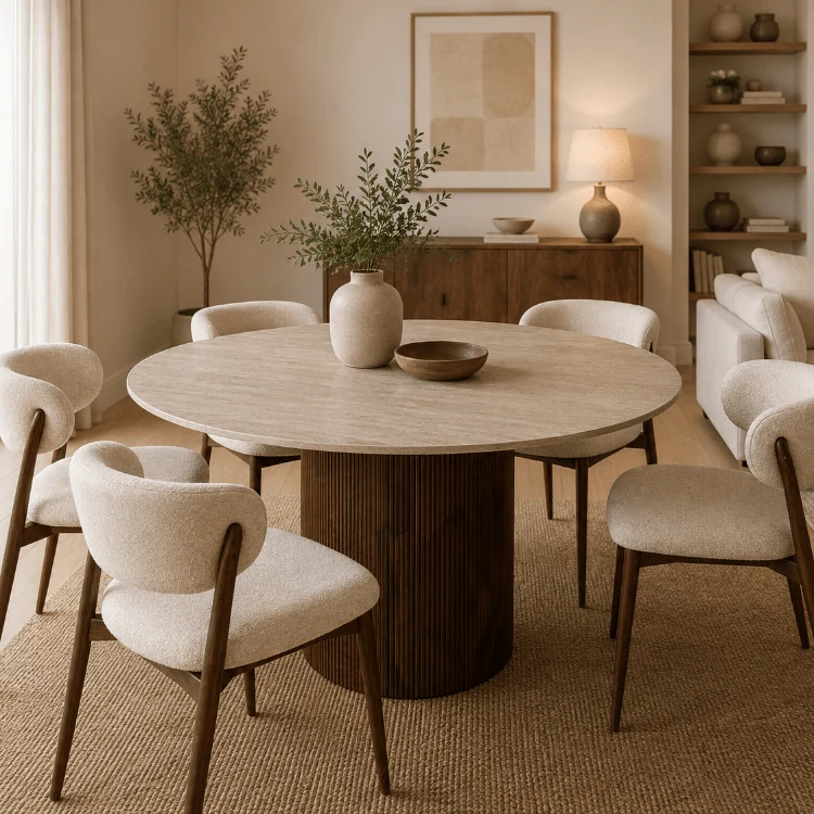 Mesa de comedor redonda de piedra sinterizada Nerina 120 cm