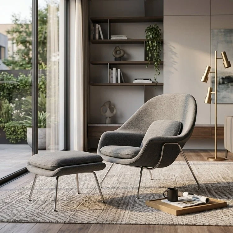 Sillón lounge tapizado con reposapiés Noma