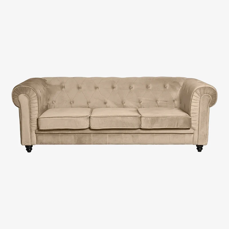 Sofá 3 plazas chesterfield terciopelo beige