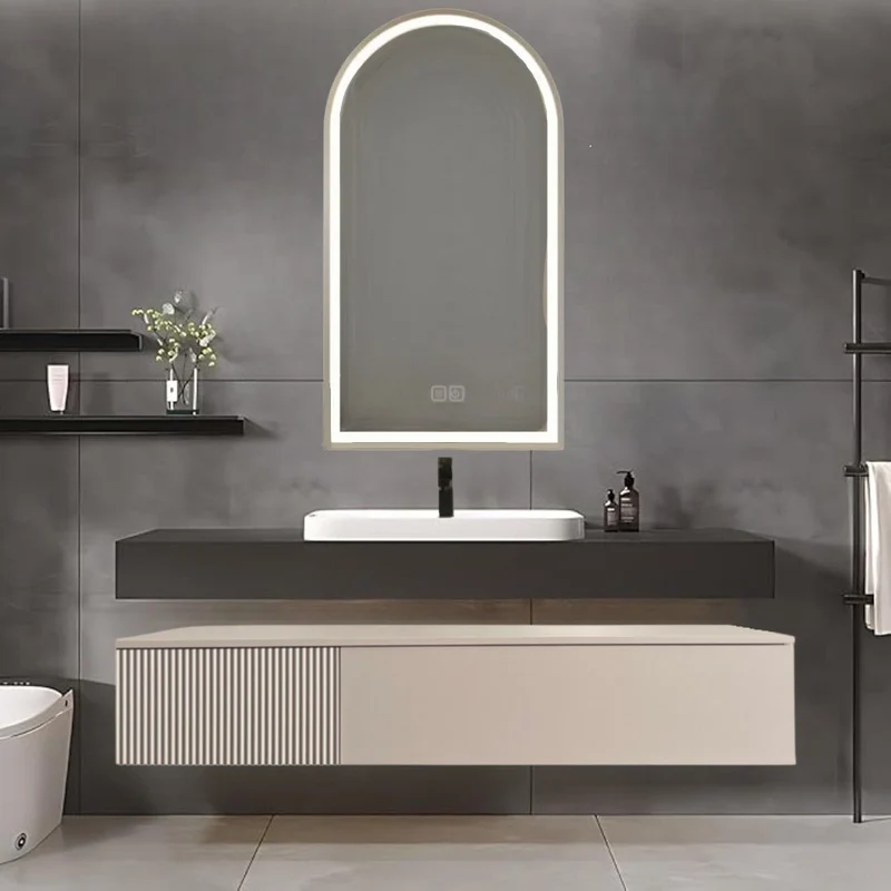 Mueble de baño 4 piezas madera y piedra sinterizada Munich 120