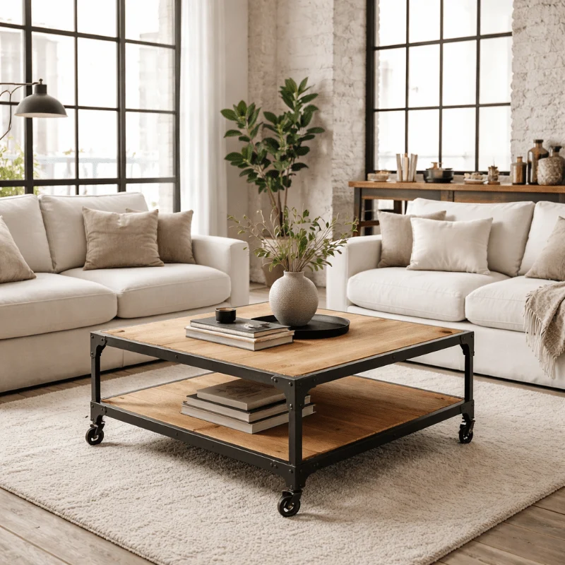 Mesa de centro industrial madera 100x100 Atila