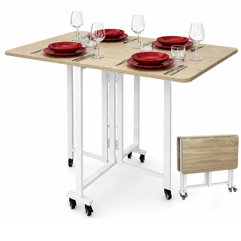Tavolo Pieghevole da Pranzo Scrivania Multiuso con Ruote Quercia 100x80x75cm