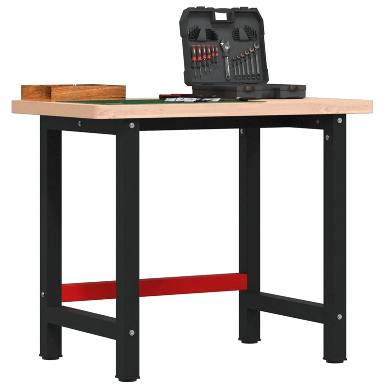 Banco da Lavoro 100x60x83 cm in Faggio Massello 4 cm con Gambe Rosso Nero