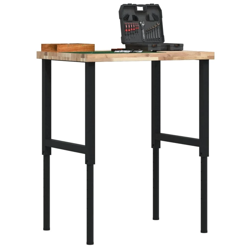 Banco da Lavoro 80x60 cm in Acacia Massello Regolabile in Altezza con Metallo