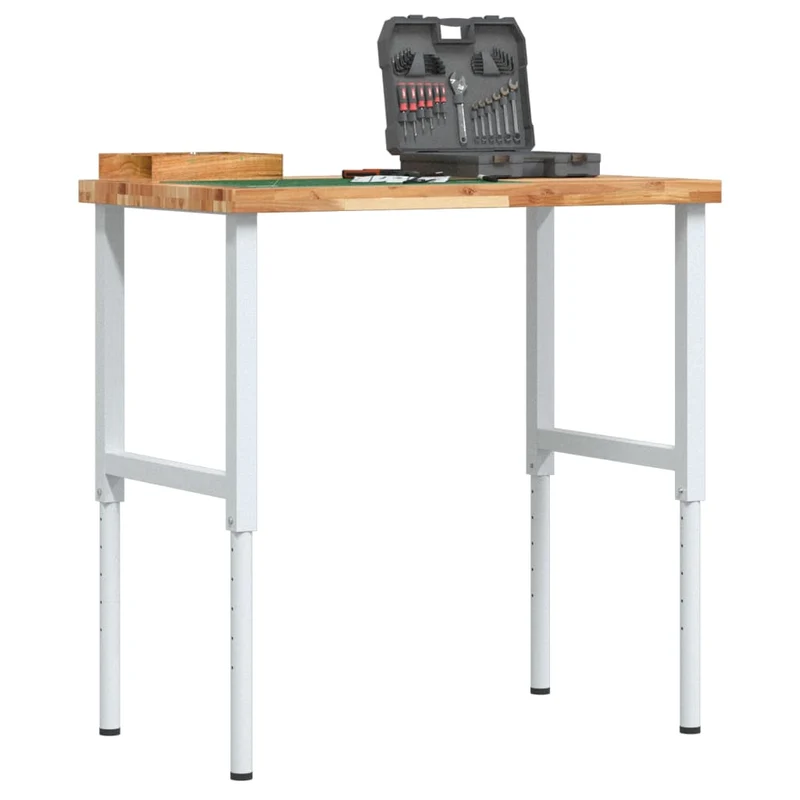Banco da Lavoro 100x60 cm in Acacia Massello Regolabile in Altezza con Metallo