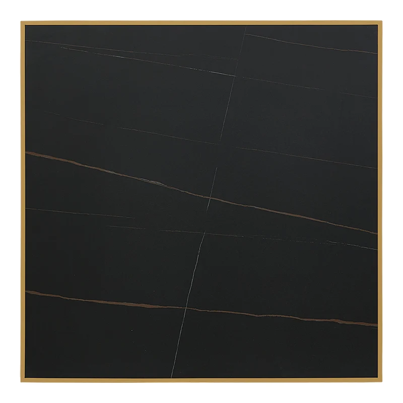 Tablero de mesa de piedra sinterizada marco dorado