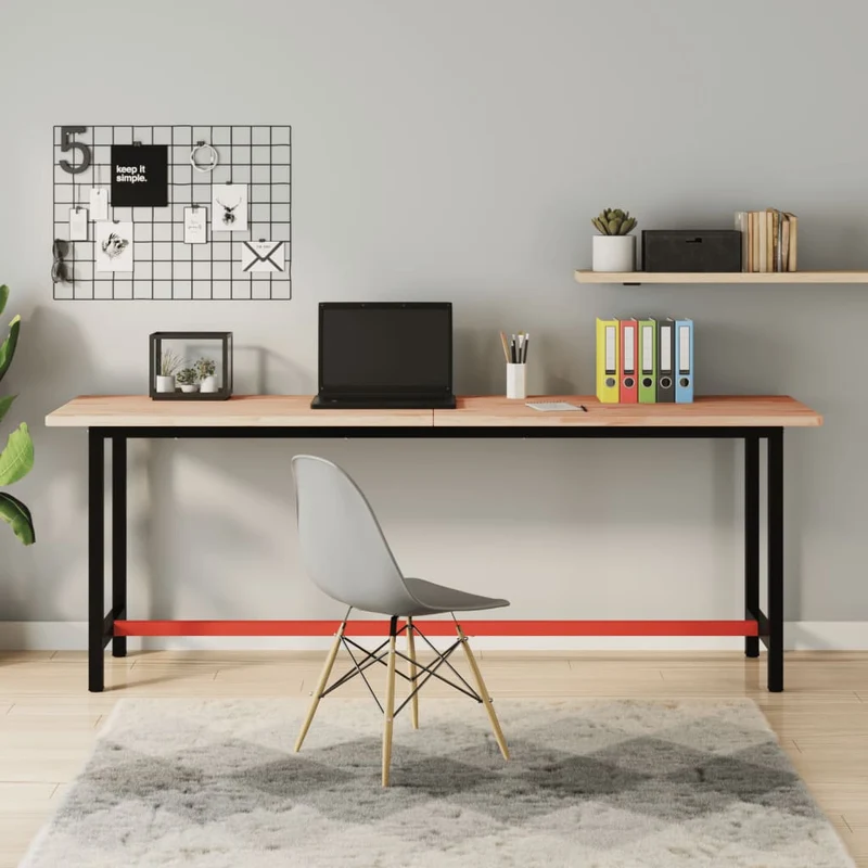 Banco da Lavoro 200x55x81,5 cm in Faggio Massello con Struttura in Metallo