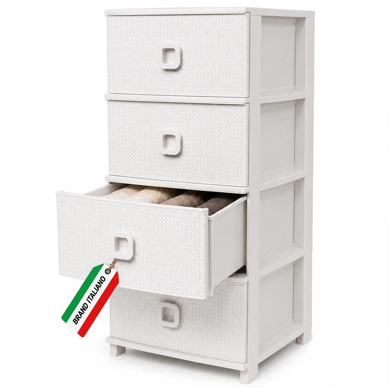 Cassettiera in Plastica Pratika Kool Bianco Multiuso con 4 Cassetti 37x37.5x80cm