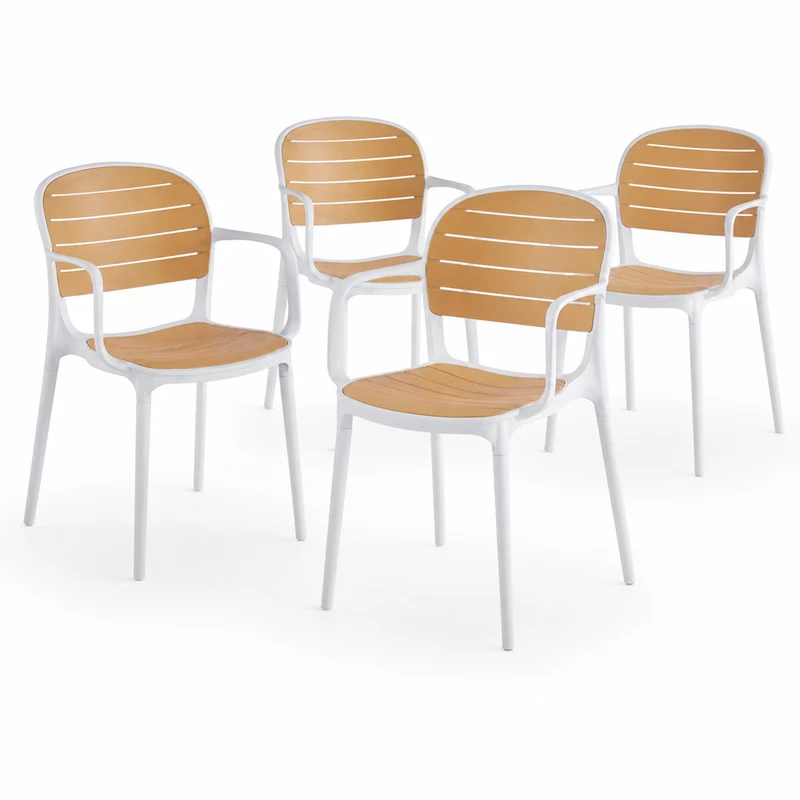 Set 4 Sedie Impilabili in Polipropilene con Braccioli e Schienale 52x55.5x82 cm