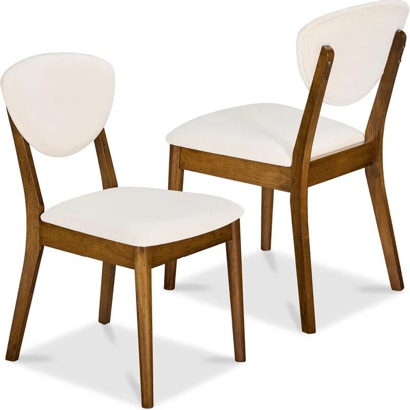 Set 2 Sedie da Pranzo in Legno Scuro Rivestimento in Tessuto Crema 52x47x84 cm