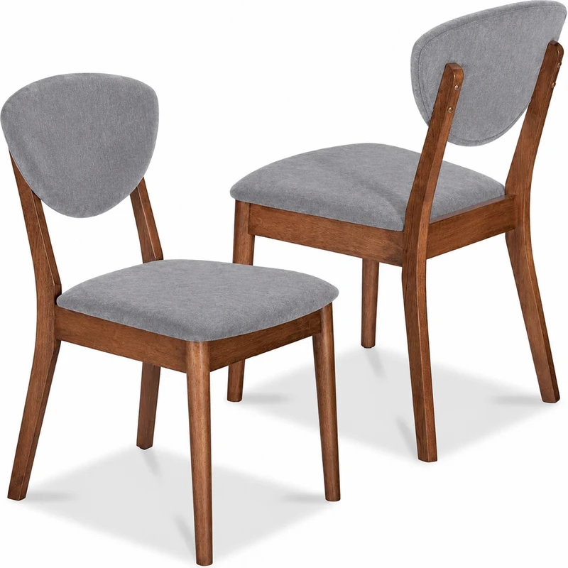 Set 2 Sedie da Pranzo in Legno Scuro Rivestimento in Tessuto Grigio 52x47x84 cm