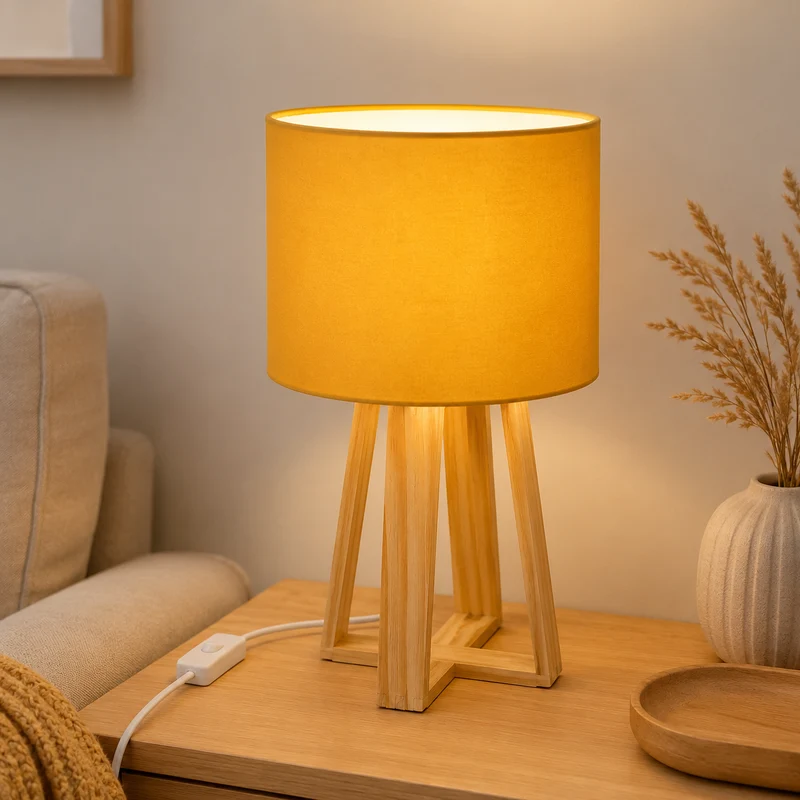 Lampada da tavolo in pino e tessuto senape H34,5 cm – Molu