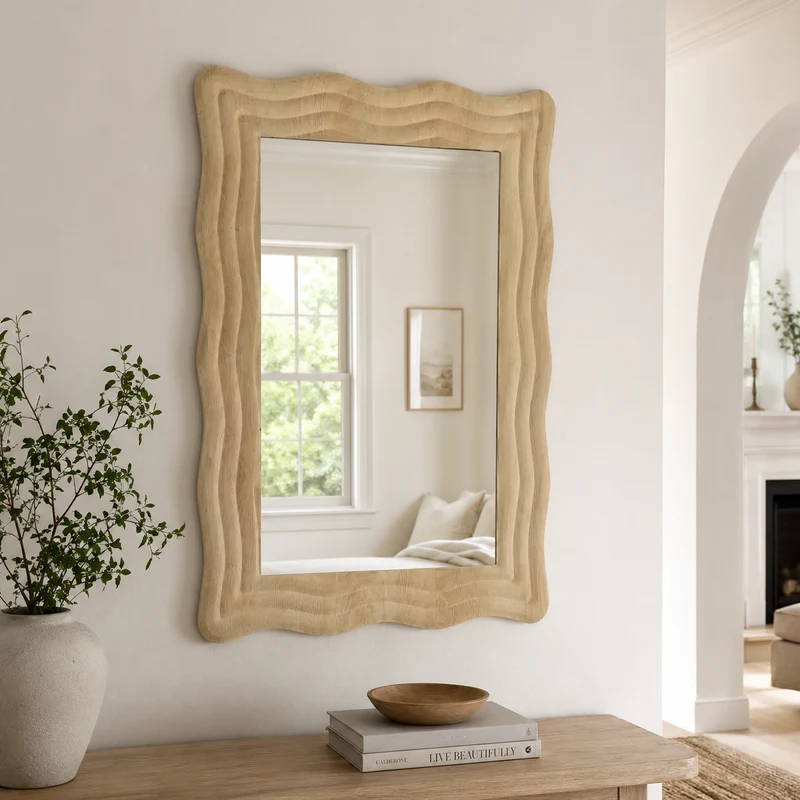 Specchio da parete con cornice ondulata in MDF beige 55x79 cm – Charlie Wave