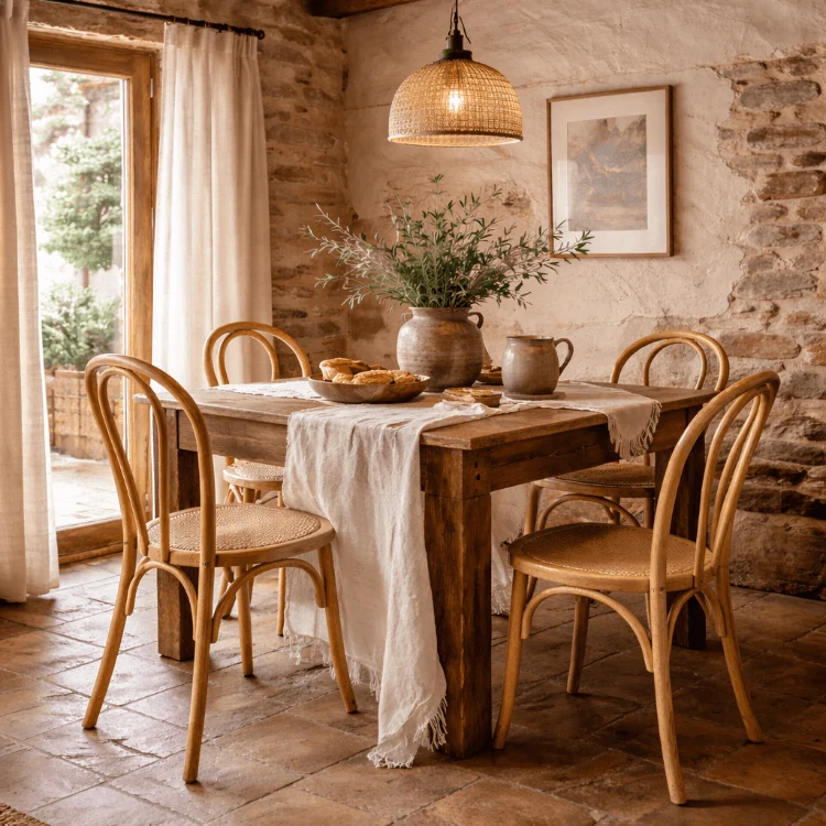 Silla de comedor haya y asiento ratán Thomas round