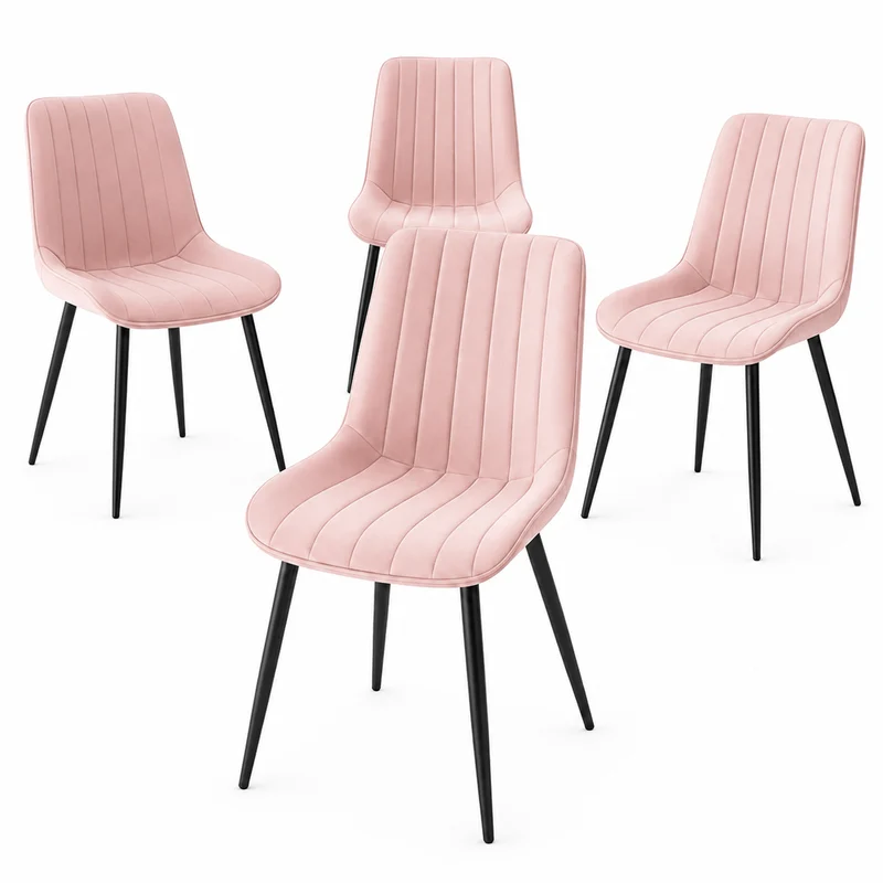 Set 4 Sedie da Pranzo Rosa in Velluto Seduta Ergonomica e Struttura in Acciaio