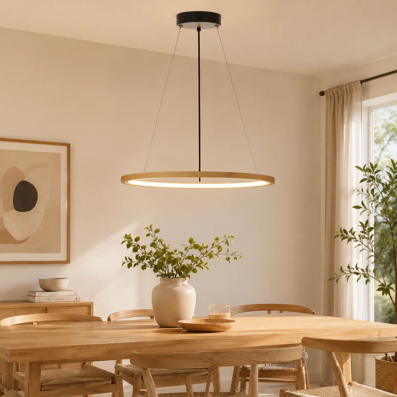 Lampada a sospensione LED ad anello in bambù naturale – Finn
