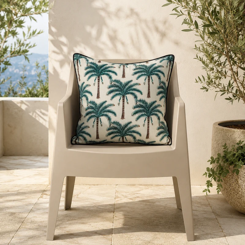 Cuscino da esterno con fantasia tropicale bianco caldo – Palm Resort