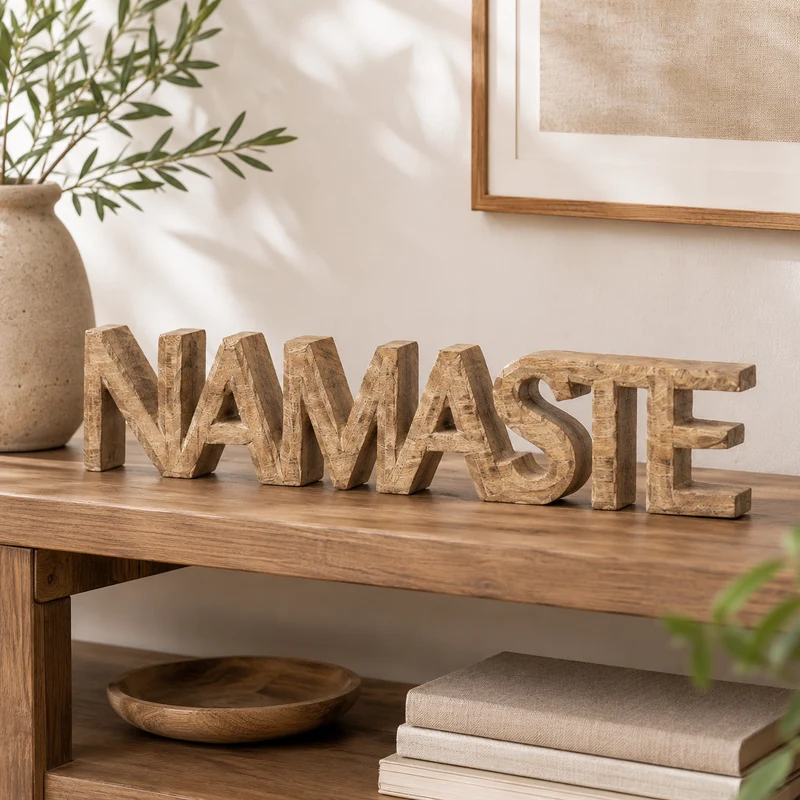 Scritta decorativa Namaste in legno di mango scolpito – Ritual