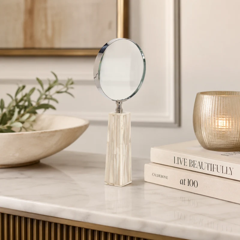 Lente di ingrandimento decorativa in metallo bianco e vetro – Adventure