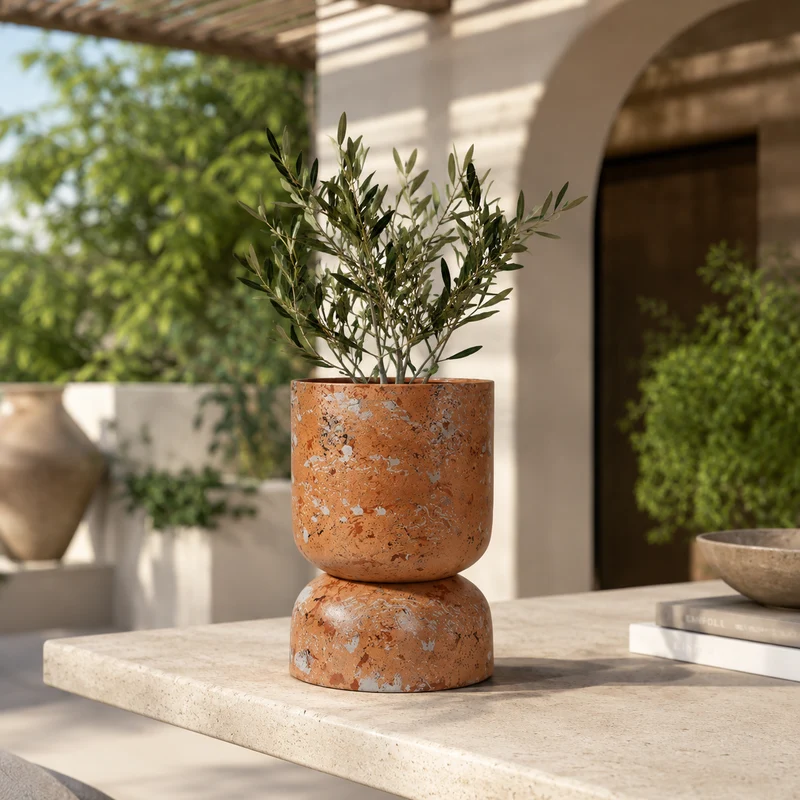 Vaso rotondo effetto ruggine con base a cupola Ø 20 cm · H 30 cm – Hailey