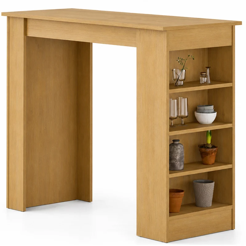 Tavolo da Bar con 4 Ripiani e Portaoggetti Quercia Salvaspazio 117x54x102 cm