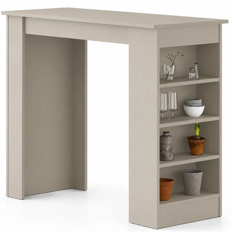 Tavolo da Bar con 4 Ripiani e Portaoggetti Sabbia Salvaspazio 117x54x102 cm