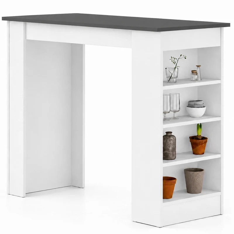 Tavolo da Bar con 4 Ripiani e Portaoggetti Bianco e Antracite 117x54x102 cm