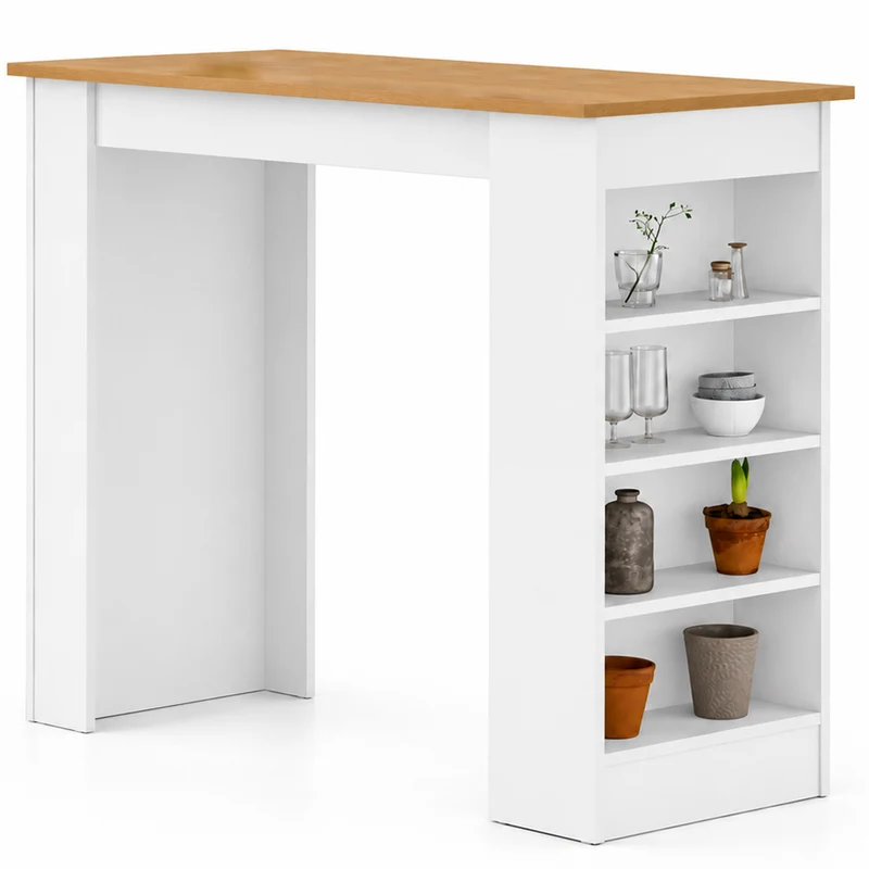 Tavolo da Bar 4 Ripiani e Portaoggetti Bianco e Quercia Salvaspazio 117x54x102cm