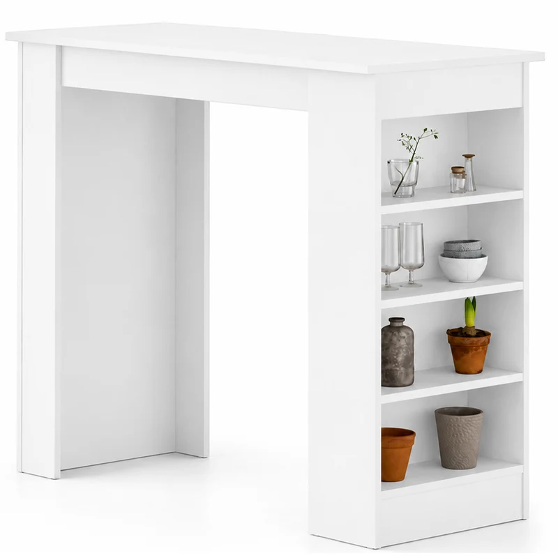 Tavolo da Bar con 4 Ripiani e Portaoggetti Bianco Salvaspazio 117x54x102 cm