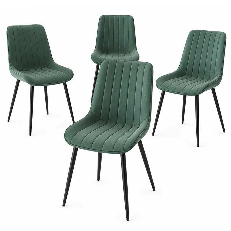 Set 4 Sedie da Pranzo Verdi in Velluto Seduta Ergonomica e Struttura in Acciaio