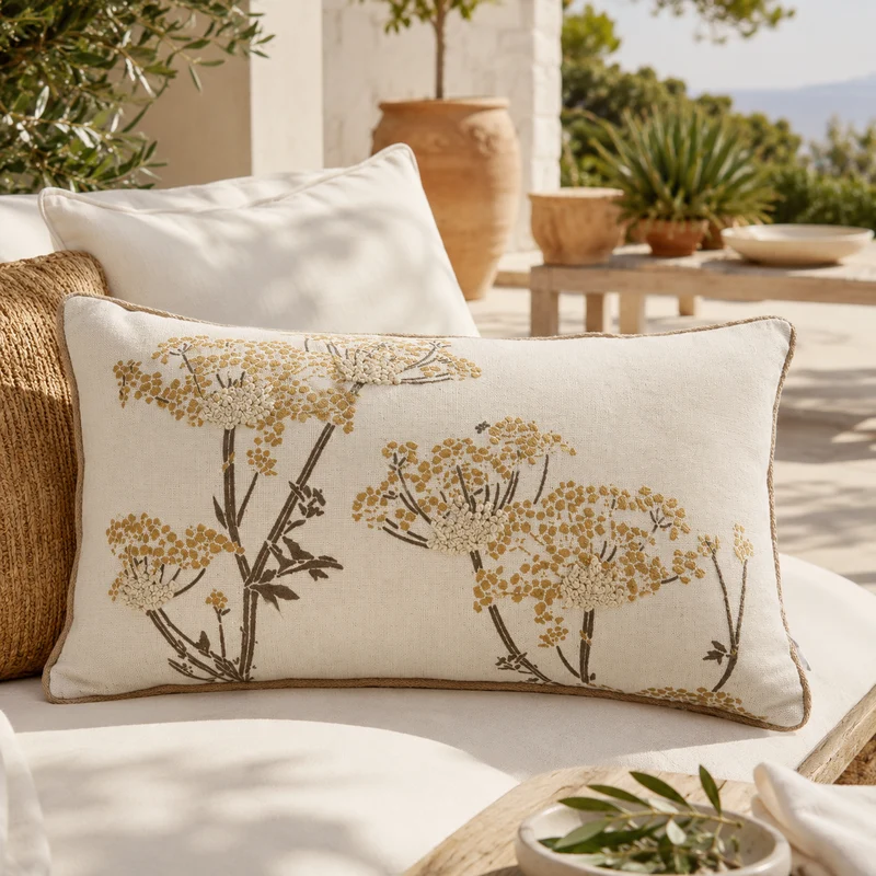 Cuscino da esterno fantasia fiori selvatici oro 40x70 cm – Oriana