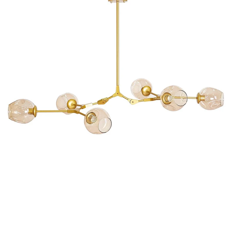 Lámpara de techo 6 brazos acero dorado y cristal oro Chandelier
