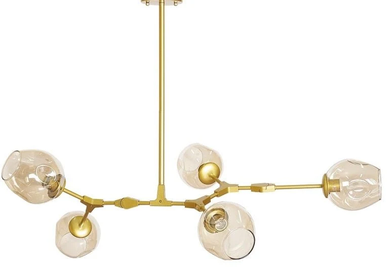 Lámpara de techo 5 brazos acero dorado y cristal oro Chandelier