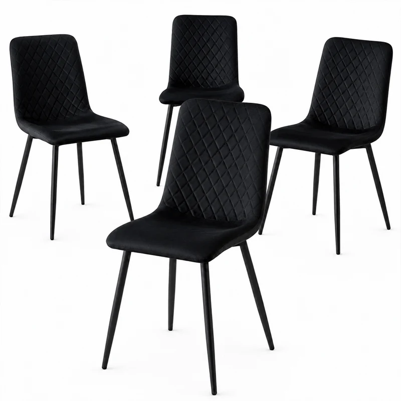 Set 4 Sedie Nero con Rivestimento in Velluto e Piedi Neri Seduta Ergonomica