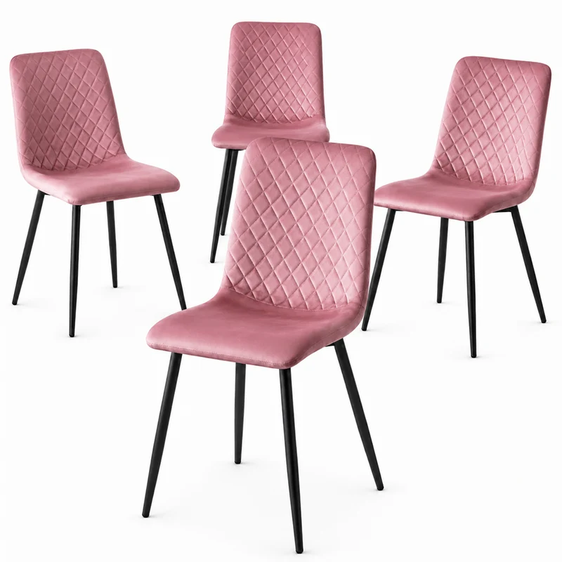 Set 4 Sedie Rosa con Rivestimento in Velluto e Piedi Neri Seduta Ergonomica