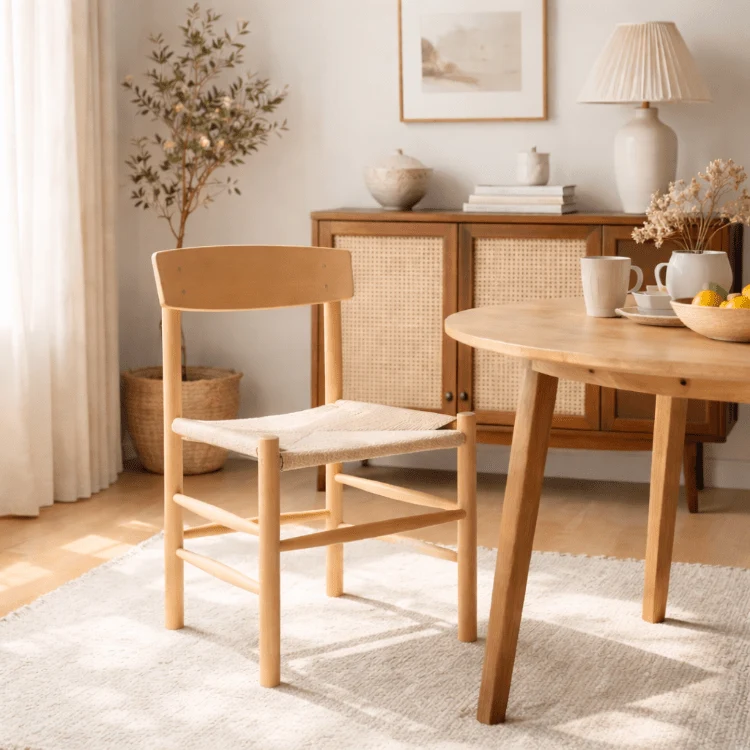 Silla de comedor madera de haya asiento cuerda Bilma