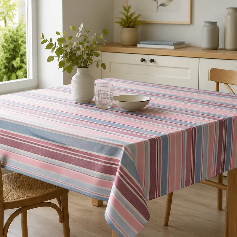 Tovaglia a righe multicolor rosa e azzurro 140x180 cm – Fresia