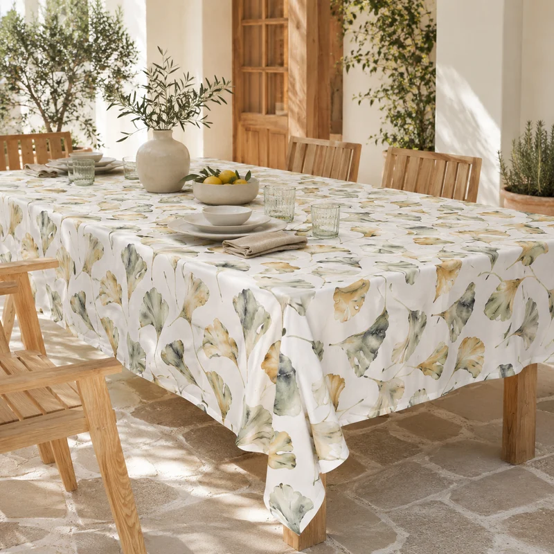 Tovaglia fantasia ginkgo su fondo bianco 140x240 cm – Foliage