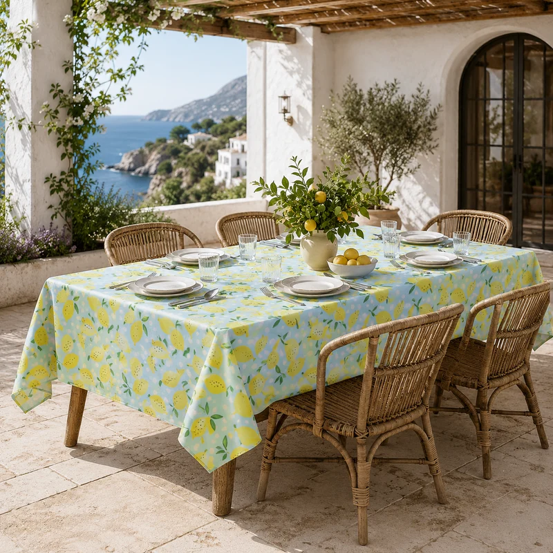 Tovaglia fantasia limoni su fondo azzurro 140x240 cm – Panarea