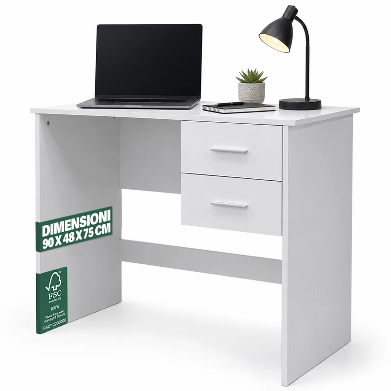 Scrivania da Ufficio Bianca Porta PC da Casa con Cassetti 90x48x75cm Salvaspazio
