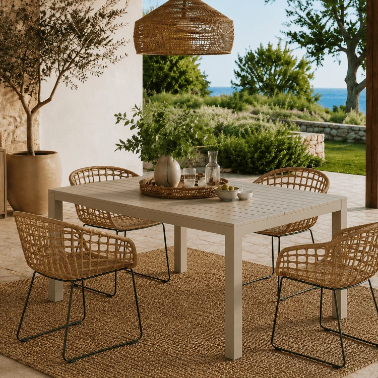 Silla de comedor Wilson de ratán sintético con brazos