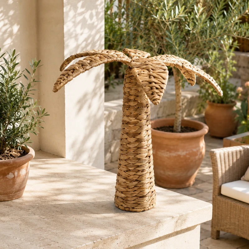 Palma decorativa in giacinto d'acqua intrecciato H35cm