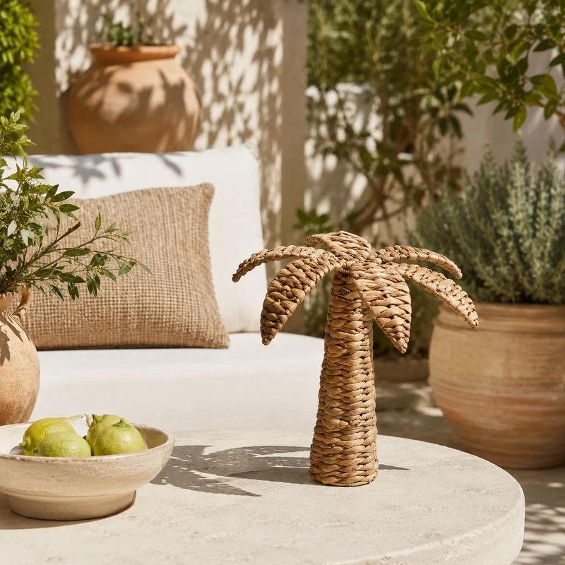Palma decorativa in giacinto d'acqua intrecciato H23cm