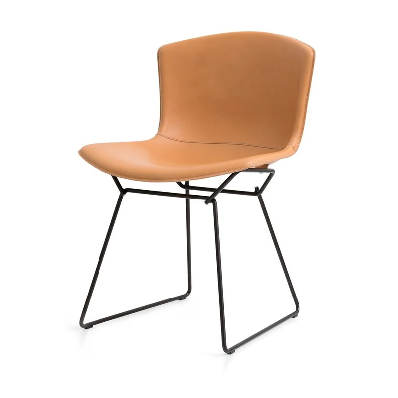 Sedia Laterale Bertoia in pelle di vacchetta