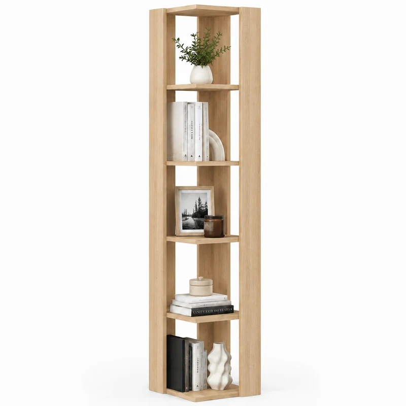 Libreria Angolare 5 Ripiani in Legno Quercia Scaffale Salvaspazio 34x34x161cm