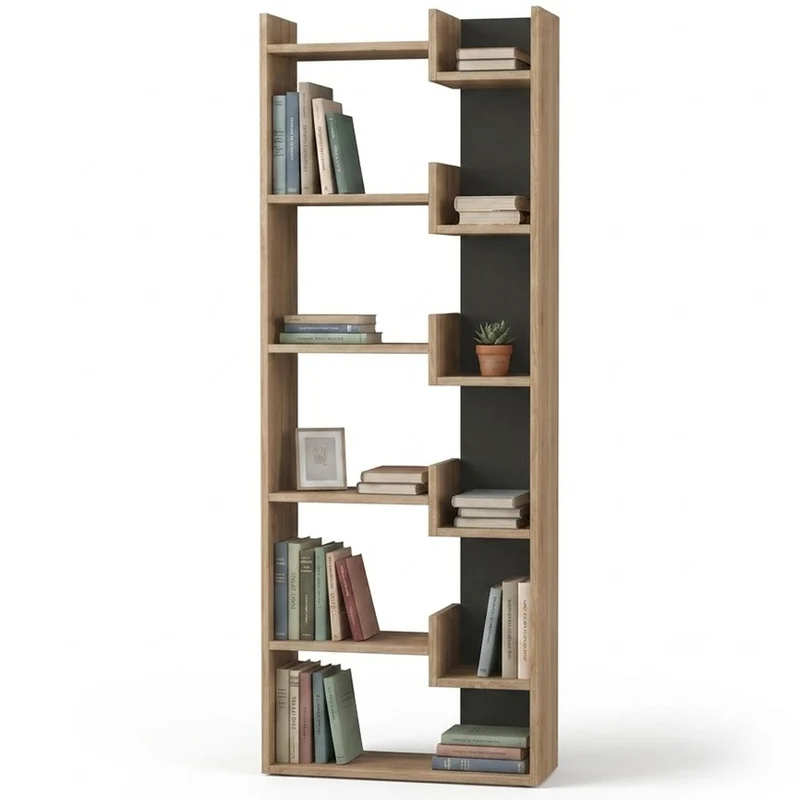 Libreria a 6 Ripiani Quercia e Antracite Scaffalatura Verticale 60.5x22x162.5 cm