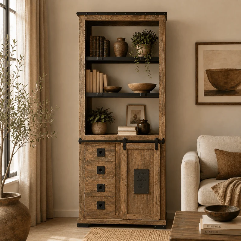 Estantería industrial madera mango puerta y 3 cajones California