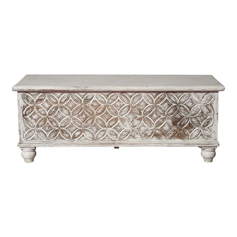 Baúl de mango tallado blanco 120cms Merlín