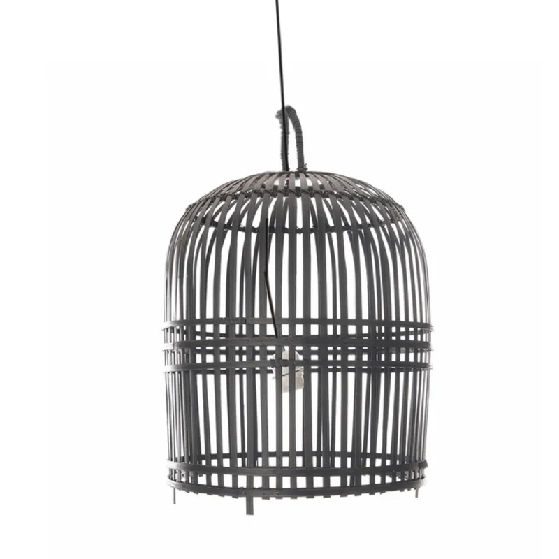 Lámpara de techo ratán natural trenzado Gala negro D.40
