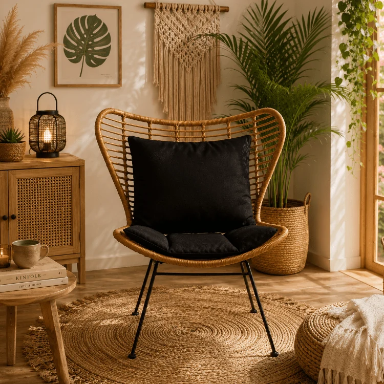 Sillón ratán sintético y acero negro Madame